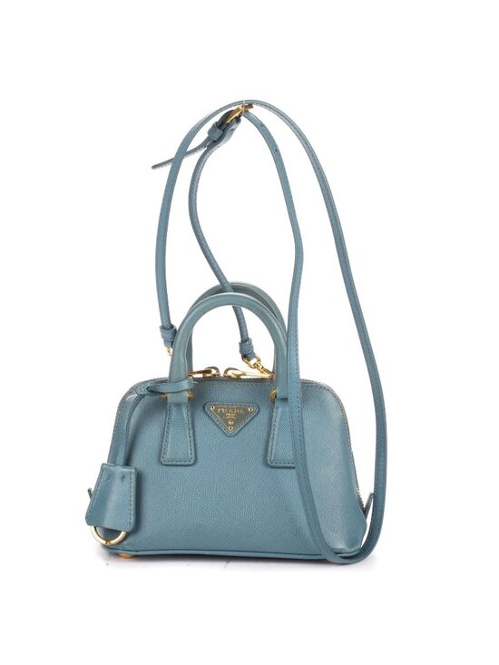 Prada Handbags - Prada Mini Promenada Blue Saffiano Luxe Leather Shoulder